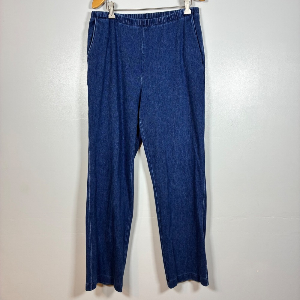 3 Pair Lands End Pants M 10-12 Denim Pull On Elastic Waist Straight Leg Comfy